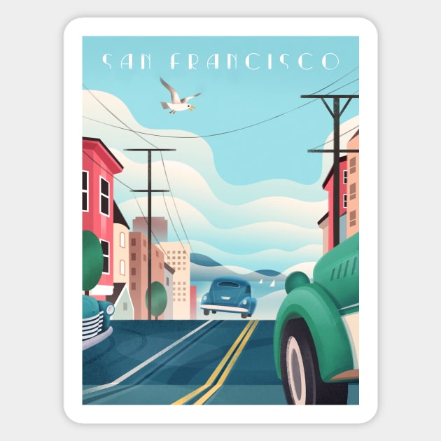 Vintage Art Deco San Francisco Sticker by WickIllustration